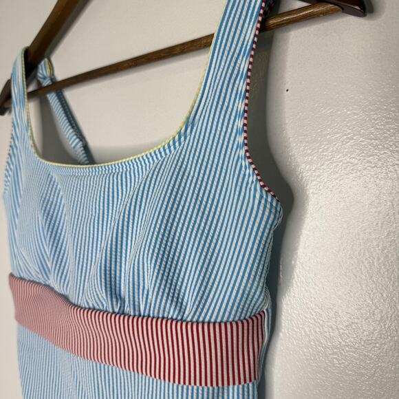 Lands End Tankini Swimsuit Top Womens Size 6 Blue White Stripe Red Band NEW - Picture 2 of 5